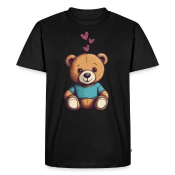 Teddy Bear Cartoon with Hearts Teddy Bear Cute - Men's Premium Organic T-Shirt - black - Front - Nico (187cm)