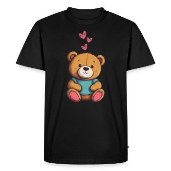 Teddy Bear Cartoon with Hearts Teddy Bear Cute - Men's Premium Organic T-Shirt - black - Front - Nico (187cm)