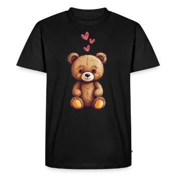 Teddy Bear Cartoon with Hearts Teddy Bear Cute - Men's Premium Organic T-Shirt - black - Front - Nico (187cm)