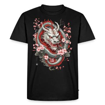 Conception esthétique de fleur de cerisier de Dragon japonais - T-shirt Premium bio Homme - noir - Devant - Nico (187cm)