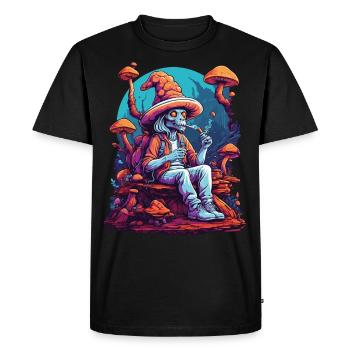 Champignons des forêts extraterrestres Transe psychédélique de Goa - T-shirt Premium bio Homme - noir - Devant - Nico (187cm)