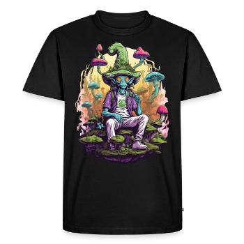 Alien Psychédélique Art Forêt Champignons Musique - T-shirt Premium bio Homme - noir - Devant - Nico (187cm)