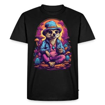 Suricate forêt champignons psychédélique Goa Trance Art - T-shirt Premium bio Homme - noir - Devant - Nico (187cm)