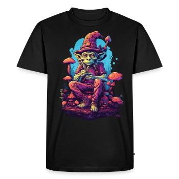 Alien Psychédélique Art Forêt Champignons Musique - T-shirt Premium bio Homme - noir - Devant - Nico (187cm)