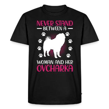 Femme Ovcharka et son Ovcharka caucasien - T-shirt Premium bio Homme - noir - Devant - Nico (187cm)