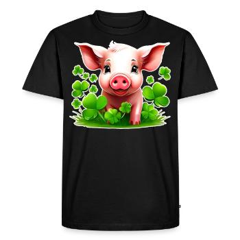 Cochon porte-bonheur mignon avec des trèfles - T-shirt Premium bio Homme - noir - Devant - Nico (187cm)