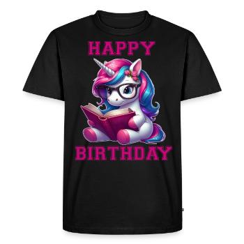Unicorn Reading Happy Birthday - Men's Premium Organic T-Shirt - black - Front - Nico (187cm)