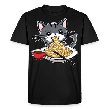 Chat mignon avec nouilles ramen - T-shirt Premium bio Homme - noir - Devant - Nico (187cm)