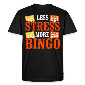 Joueur de bingo Moins de stress Plus - T-shirt Premium bio Homme - noir - Devant - Nico (187cm)