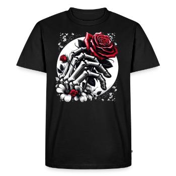 Gothic Red Rose in Skeleton's Embrace - Men's Premium Organic T-Shirt - black - Front - Nico (187cm)