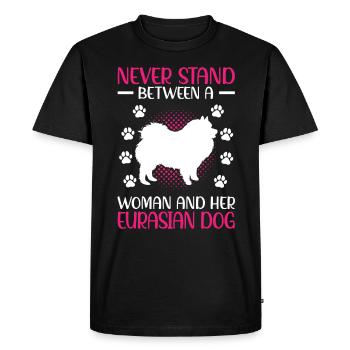 La femme et son Spitz eurasien - T-shirt Premium bio Homme - noir - Devant - Nico (187cm)