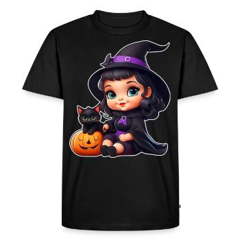 Sorcière mignonne avec chat noir et citrouille - T-shirt Premium bio Homme - noir - Devant - Nico (187cm)