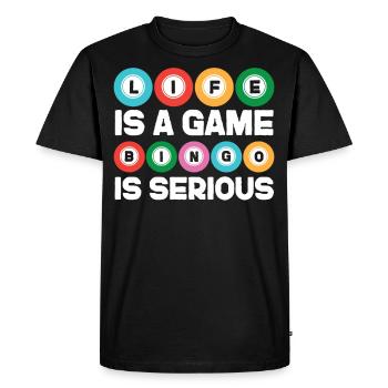 La vie d’un joueur de bingo est un jeu de bingo - T-shirt Premium bio Homme - noir - Devant - Nico (187cm)