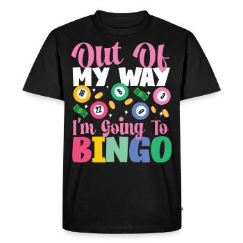 Joueur de bingo Out Of My Way I’m - T-shirt Premium bio Homme - noir - Devant - Nico (187cm)