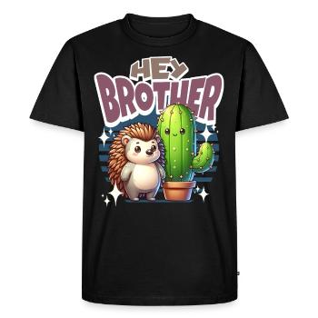 Hedgehog Cactus Hey Brother - Men's Premium Organic T-Shirt - black - Front - Nico (187cm)