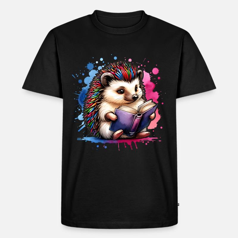Igel Lesen Bücher Buch - Männer Premium Bio T-Shirt - Schwarz