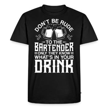 Barman Mixologue Ne soyez pas impoli - T-shirt Premium bio Homme - noir - Devant - Nico (187cm)