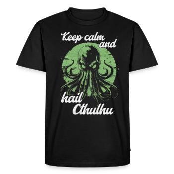 Gardez votre calme et saluez Cthulhu Lovecraft Necronomicon - T-shirt Premium bio Homme - noir - Devant - Nico (187cm)