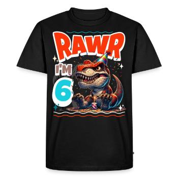 6ème anniversaire Rawr T Rex Dinosaure - T-shirt Premium bio Homme - noir - Devant - Nico (187cm)