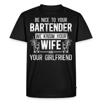 Barman Mixologue Soyez gentil avec - T-shirt Premium bio Homme - noir - Devant - Nico (187cm)
