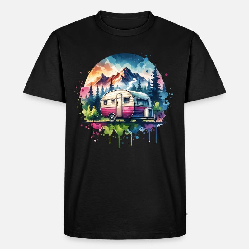 Camping Wohnwagen - Männer Premium Bio T-Shirt - Schwarz