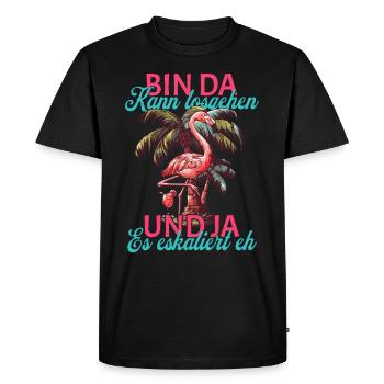 Flamingo disant « Je suis là, tu peux y aller » Design - T-shirt Premium bio Homme - noir - Devant - Nico (187cm)