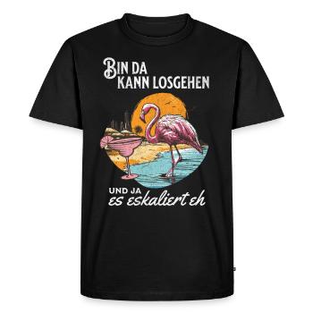 Drôle de flamant rose 'Je suis ici, tu peux y aller' Design - T-shirt Premium bio Homme - noir - Devant - Nico (187cm)