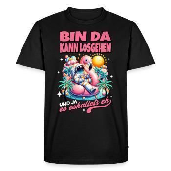 Drôle de flamant rose 'Je suis là peut aller' - T-shirt Premium bio Homme - noir - Devant - Nico (187cm)
