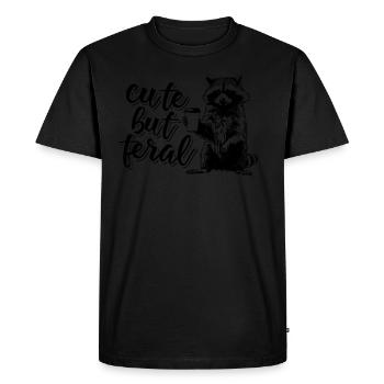 Raccoon Coffee Drinker Cartoon - Cute but feral - Men's Premium Organic T-Shirt - black - Front - Nico (187cm)