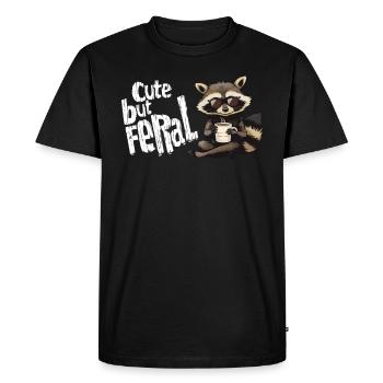 Cute but feral raccoon coffee connoisseur cartoon - Men's Premium Organic T-Shirt - black - Front - Nico (187cm)