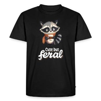 Funny Raccoon Coffee Drinker - Cute but feral - Men's Premium Organic T-Shirt - black - Front - Nico (187cm)