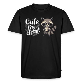 Retro Raccoon Coffee Cartoon - Cute but feral - Men's Premium Organic T-Shirt - black - Front - Nico (187cm)