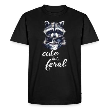 Cute but feral coffee drinker raccoon cartoon - Men's Premium Organic T-Shirt - black - Front - Nico (187cm)