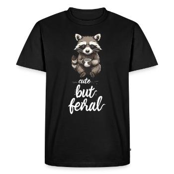 Cute raccoon coffee cartoon cute but feral - Men's Premium Organic T-Shirt - black - Front - Nico (187cm)