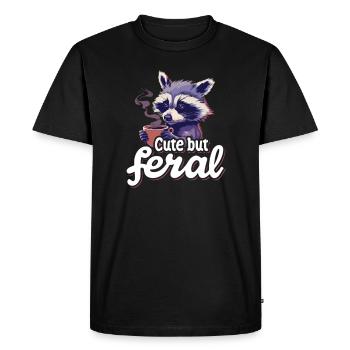 Coffee Connoisseur Raccoon Cartoon - Cute but feral - Men's Premium Organic T-Shirt - black - Front - Nico (187cm)