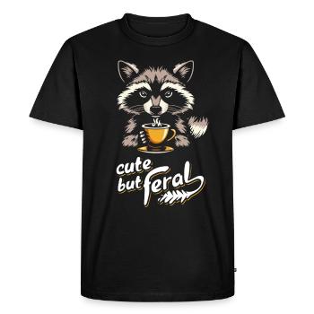 Cute but feral raccoon coffee cartoon design - Men's Premium Organic T-Shirt - black - Front - Nico (187cm)