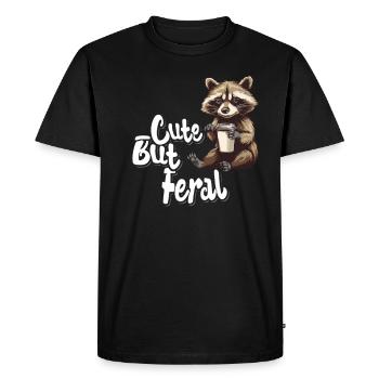 Cute but feral coffee drinker raccoon cartoon - Men's Premium Organic T-Shirt - black - Front - Nico (187cm)
