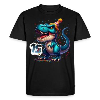 T Rex Dinosaure 15e anniversaire Enfants Anniversaire - T-shirt Premium bio Homme - noir - Devant - Nico (187cm)