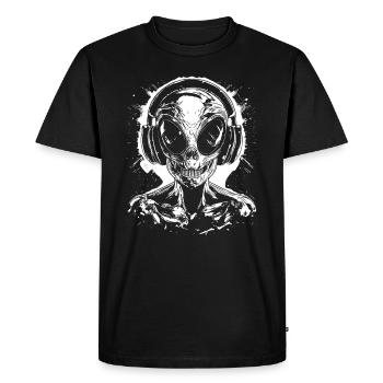 Alien DJ Alien avec casque UFO Festival - T-shirt Premium bio Homme - noir - Devant - Nico (187cm)
