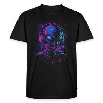 Alien DJ Alien Festival avec casque UFO - T-shirt Premium bio Homme - noir - Devant - Nico (187cm)
