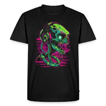 Alien DJ avec casque Festival Alien UFO - T-shirt Premium bio Homme - noir - Devant - Nico (187cm)