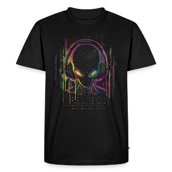 Festival DJ Alien avec casque Alien UFO - T-shirt Premium bio Homme - noir - Devant - Nico (187cm)