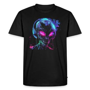Festival Alien DJ avec casque Alien UFO - T-shirt Premium bio Homme - noir - Devant - Nico (187cm)