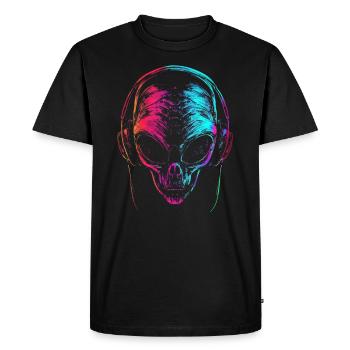 Alien DJ avec casque Festival Alien UFO - T-shirt Premium bio Homme - noir - Devant - Nico (187cm)