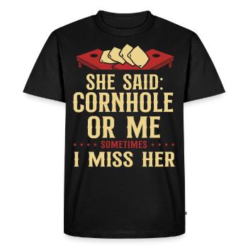 Joueur de sac de haricots de l’équipe Cornhole - T-shirt Premium bio Homme - noir - Devant - Nico (187cm)