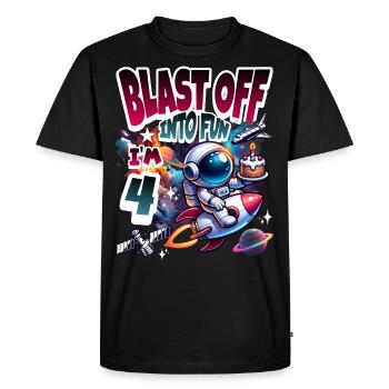 Astronaut 4th Birthday Space - Men's Premium Organic T-Shirt - black - Front - Nico (187cm)