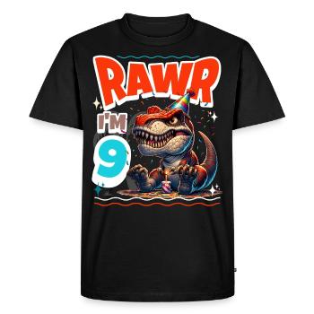 9th Birthday Rawr T Rex Dinosaur - Men's Premium Organic T-Shirt - black - Front - Nico (187cm)