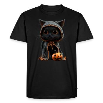 Black kitten in Halloween look - With pumpkin - Men's Premium Organic T-Shirt - black - Front - Nico (187cm)