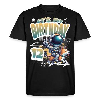 Astronaut 12th Birthday Space Dog Funny - Men's Premium Organic T-Shirt - black - Front - Nico (187cm)
