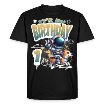 Astronaut 1st Birthday Space Dog Funny - Men's Premium Organic T-Shirt - black - Front - Nico (187cm)